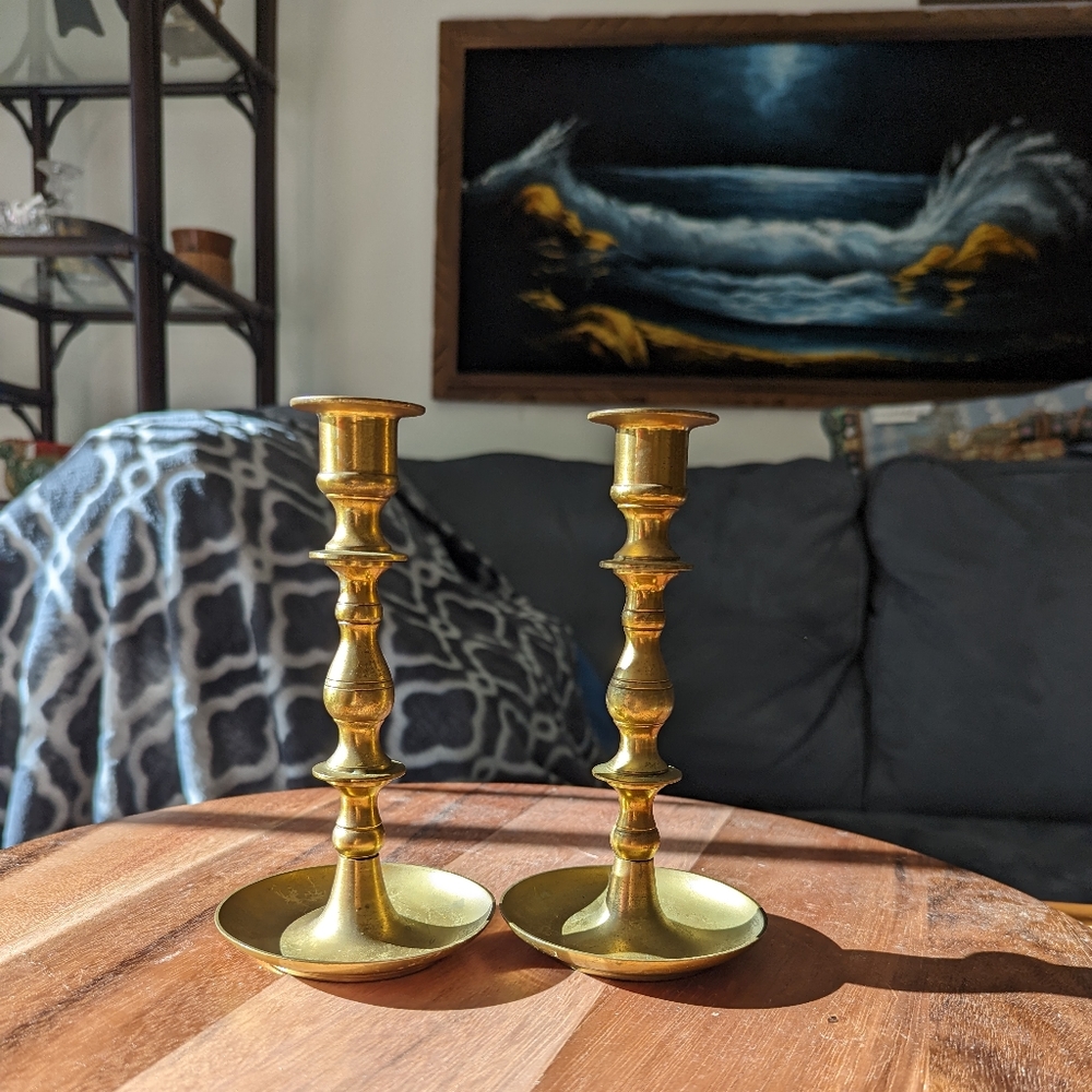 Vintage Pair of Brass Candlesticks - Picture 2 of 4